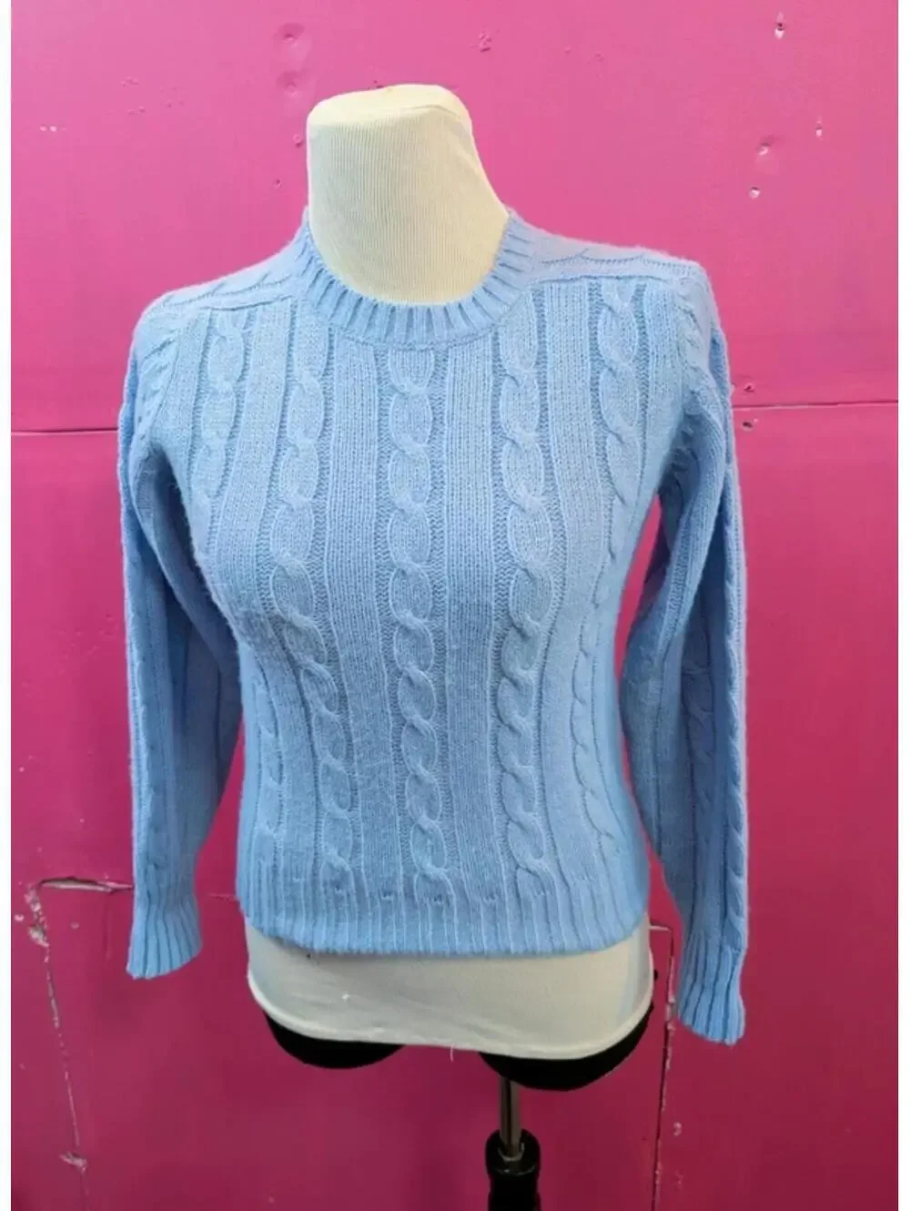 Vintage Blue Cable Sweater Y2K Acrylic S